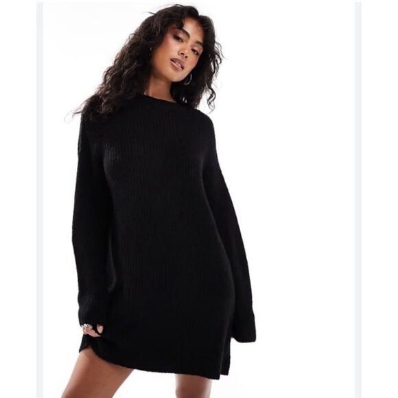 NWOT ASOS Collusion Black Heavy Knit Oversized Sweater Dress Women’s Size Small - Picture 1 of 5